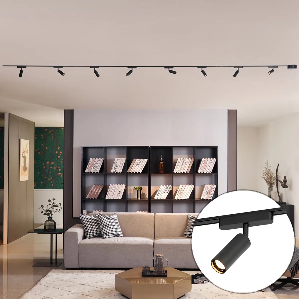 Sistem modern de iluminat pe șine cu 8 spoturi negre monofazate - Magnetic Samson