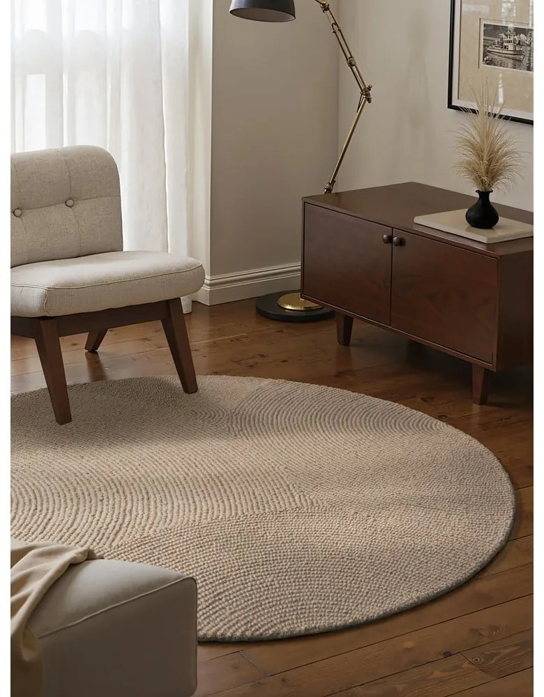 Covor bej țesut manual rotund din lână ø 120 cm Calmio – Hanse Home