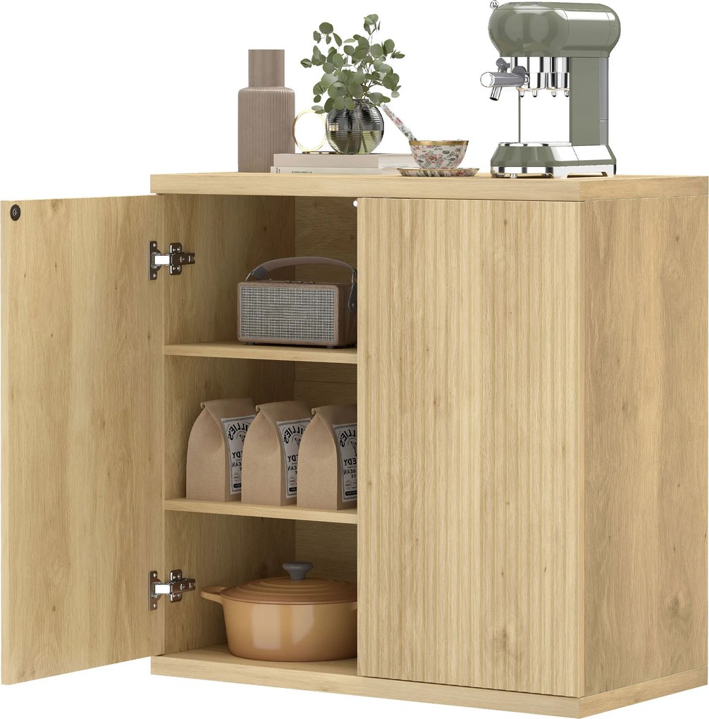 HOMCOM Bufet living, corp de depozitare modern cu uși cu închidere silențioasă și rafturi reglabile, 78 x 39 x 79 cm, stejar | Aosom Romania