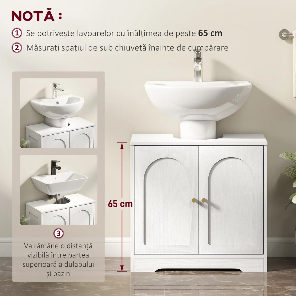 HOMCOM Dulap pentru Sub Chiuvetă cu 2 Uși Arcuite - Alb | Aosom Romania