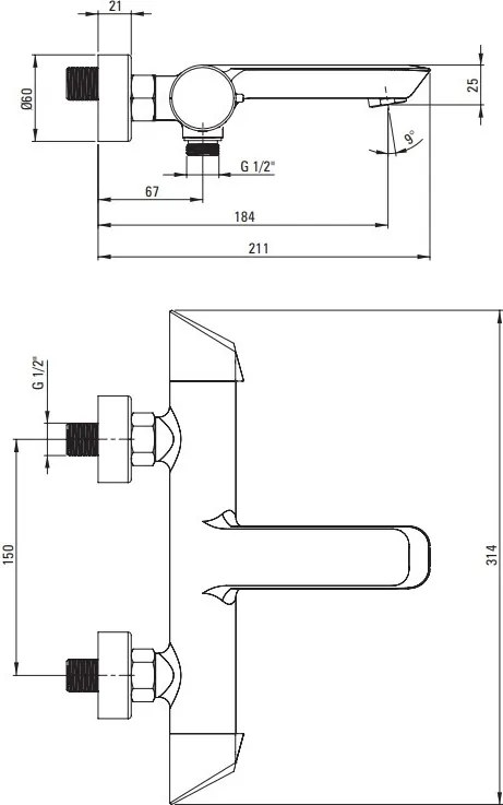 ARNIKA Baterie Cada Montată pe Perete - Eleganță și Funcționalitate în Auriu Periat - BQA_R10M