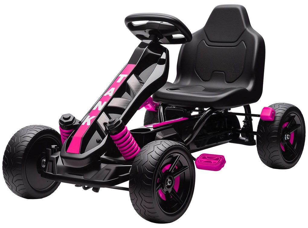 AIYAPLAY Kart cu pedale pentru copii, karting copii 3-6 ani cu ambreiaj automat, frână, roți EVA antiderapante, roz | Aosom Romania