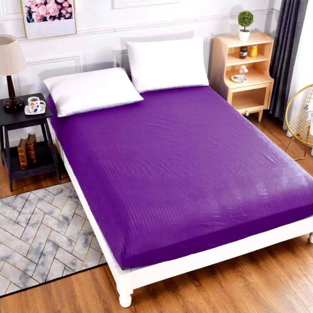 Husa de pat cu elastic, bumbac tip Damasc, pat 2 persoane, violet, HD-023