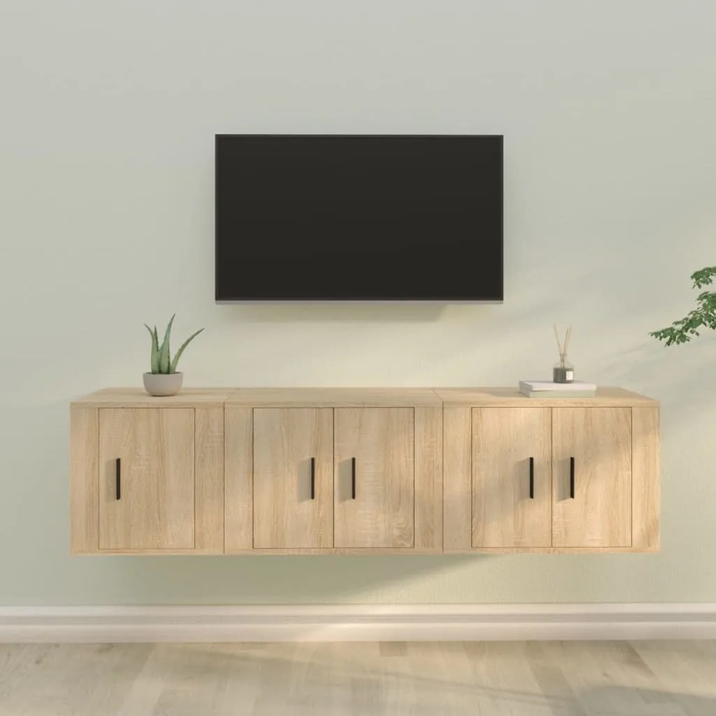3188441 vidaXL Set dulap TV, 3 piese, stejar sonoma, lemn prelucrat