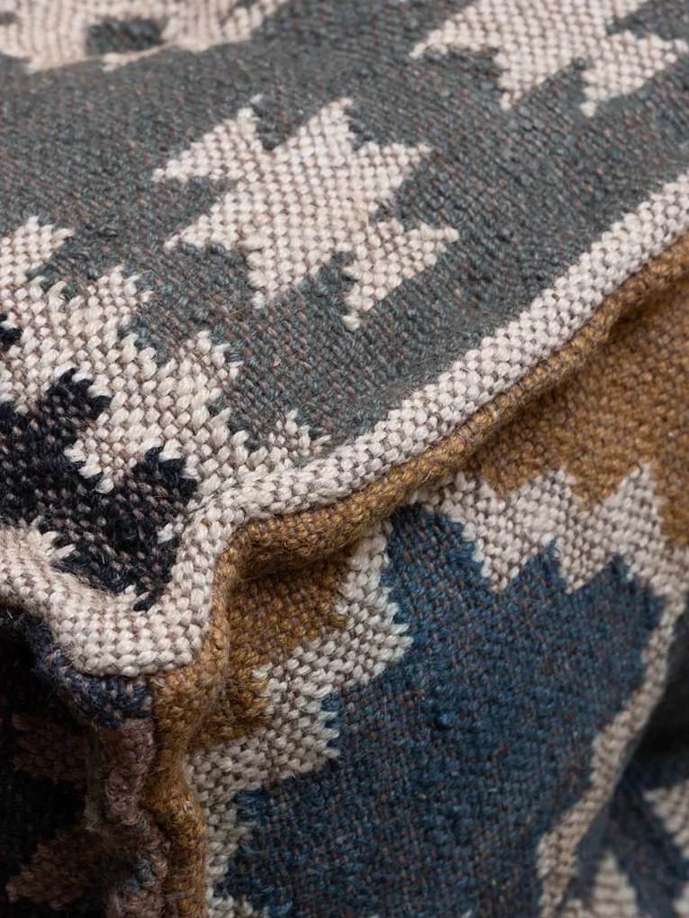 Puf multicolor, din iuta naturala si lana, Summer Kilim