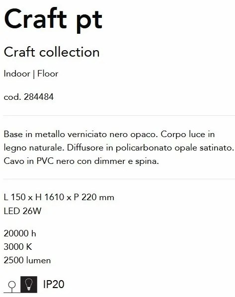 Lampadar LED design natural lemn Craft pt