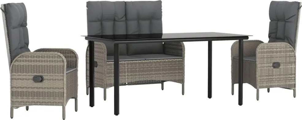 vidaXL Set mobilier de grădină cu perne, 4 piese, gri, poliratan