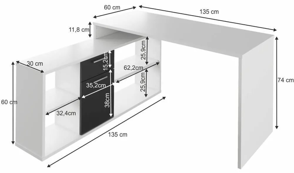 Birou calculator Noe135 cm negru si alb