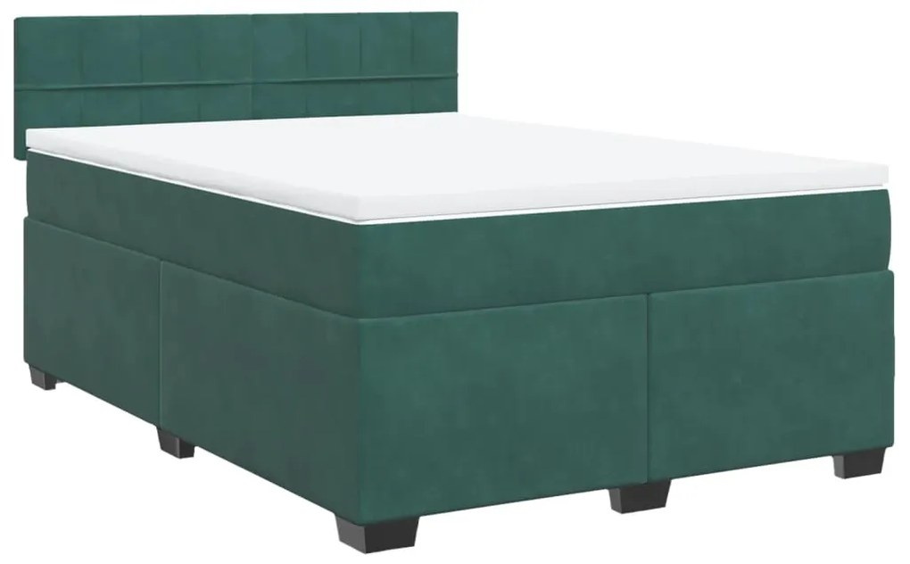 3286357 vidaXL Pat box spring cu saltea, verde închis, 160x200 cm, catifea