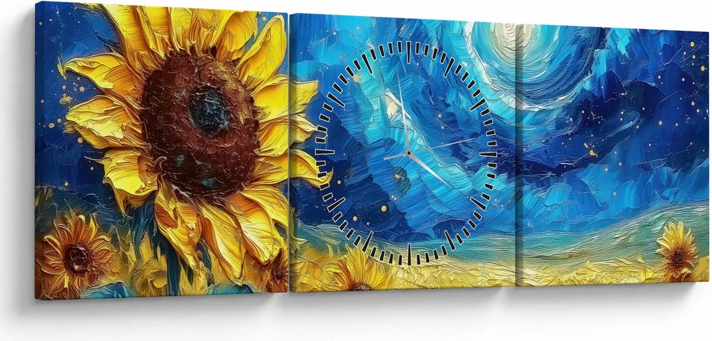 Tablou - Pictura floarea-soarelui (cu ceas) (90x30 cm)