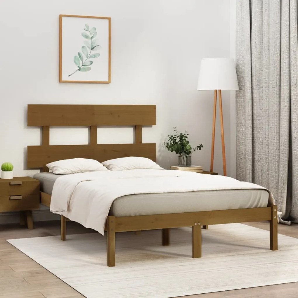 3104656 vidaXL Cadru de pat, maro miere, 140x190 cm, lemn masiv