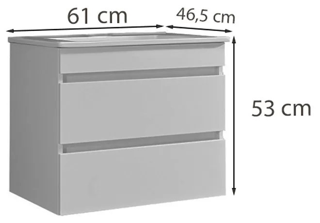 Mască de baie Cube 60 cu chiuvetă ceramică, 2 sertare, vopsită în alb lucios