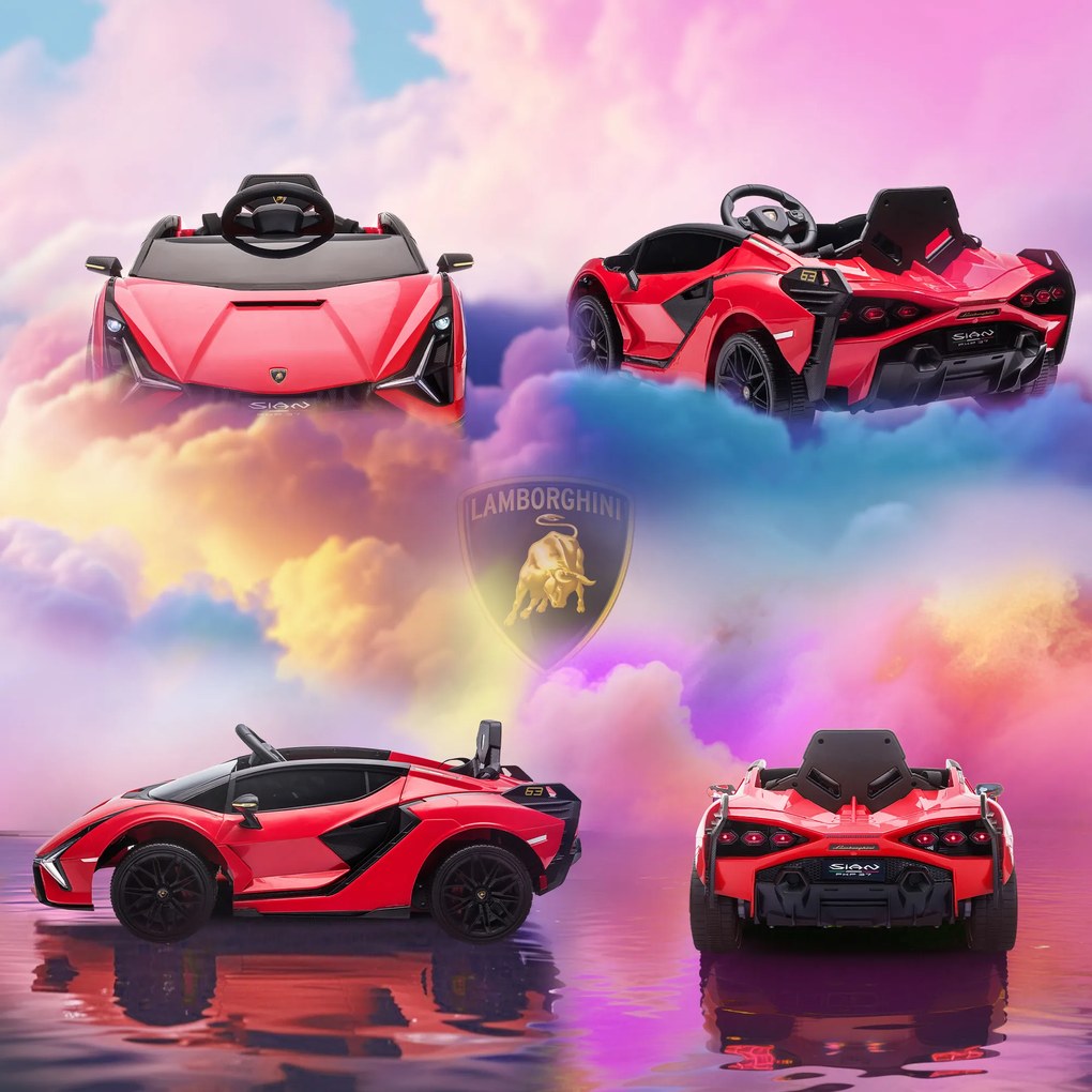 Masina electrica HOMCOM pentru copii 12V Lamborghini, telecomanda, viteza 3-8 km/h, 108x62x40cm, Rosie | Aosom Romania