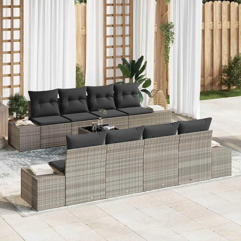 vidaXL Set de canapea pentru grădină cu 7 piese și perne gri deschis din poli rattan