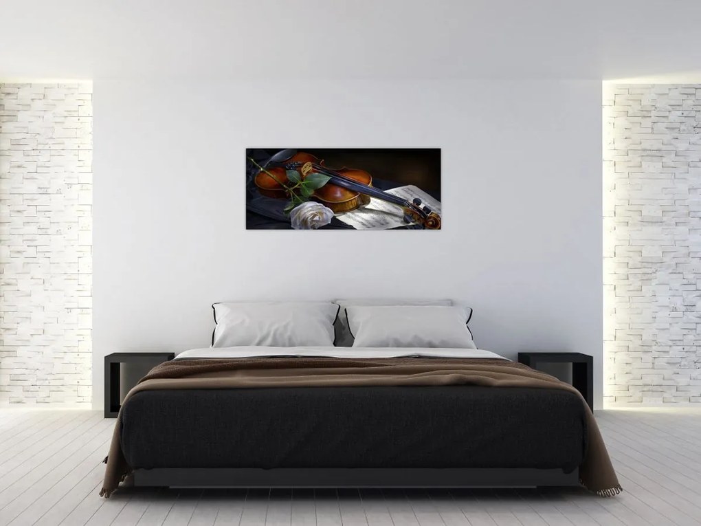 Tablou - Trandafiri și vioară (120x50 cm)