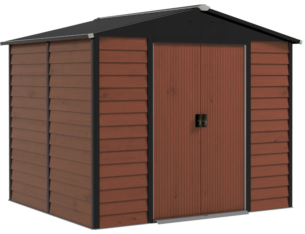 Outsunny Casa din metal, rezistent la intemperii și rugină, cu lacăt, 2,40 x 2,06 x 1,98 m, lemn | Aosom Romania
