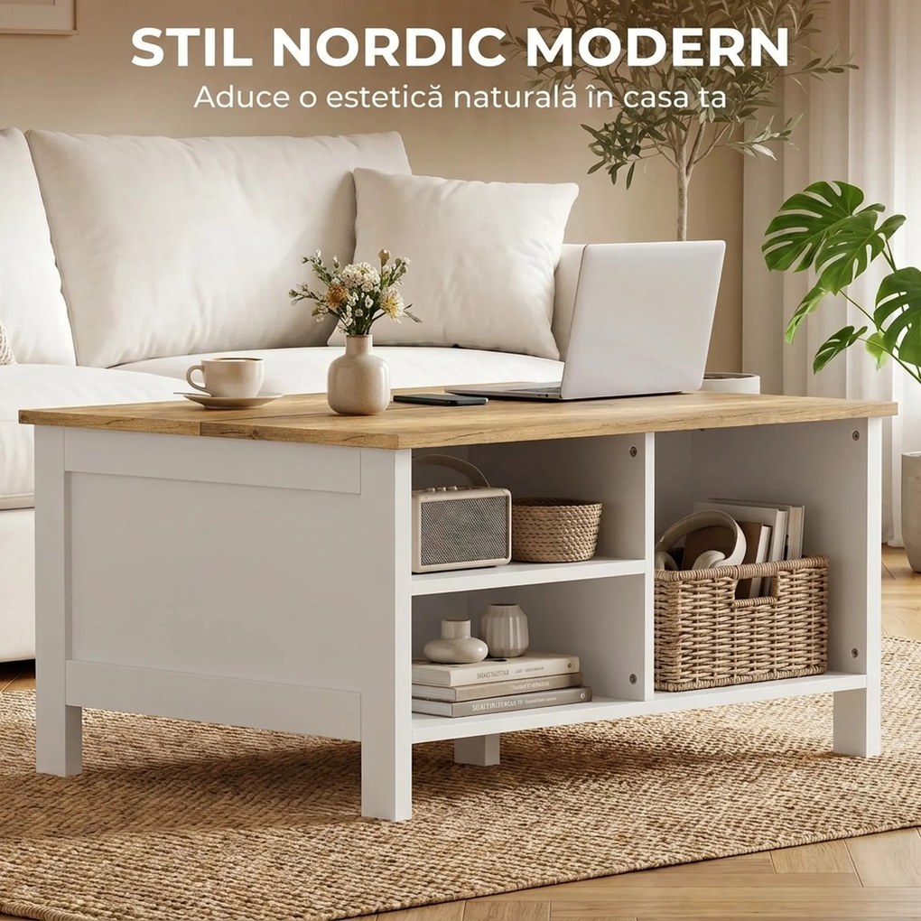 HOMCOM Ladă de Depozitare pentru Interior, 80x60x40 cm, cu Capac Rabatabil, Stil Nordic, Culoare Lemn | Aosom Romania