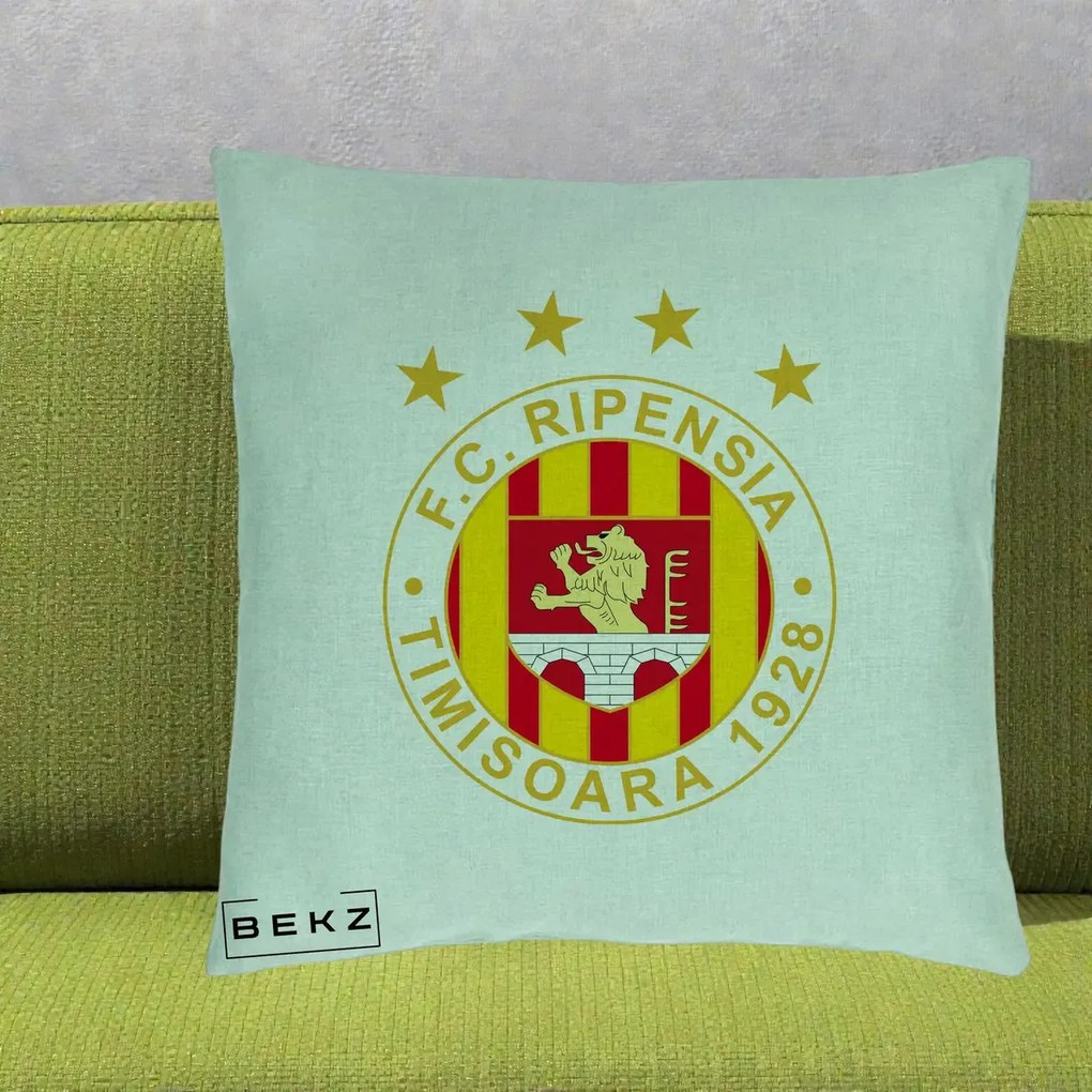 Perna Personalizata FC Ripensia Timisoara 1928, 40x40 cm, Verde Menta, Husa Detasabila, Perna Inclusa, BEKZ®