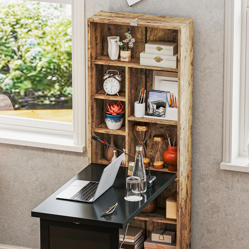 HOMCOM Birou de calculator pliabil cu bibliotecă, stație de lucru, tablă neagră și raft reglabil, 98x51x153cm, măr brun | Aosom Romania