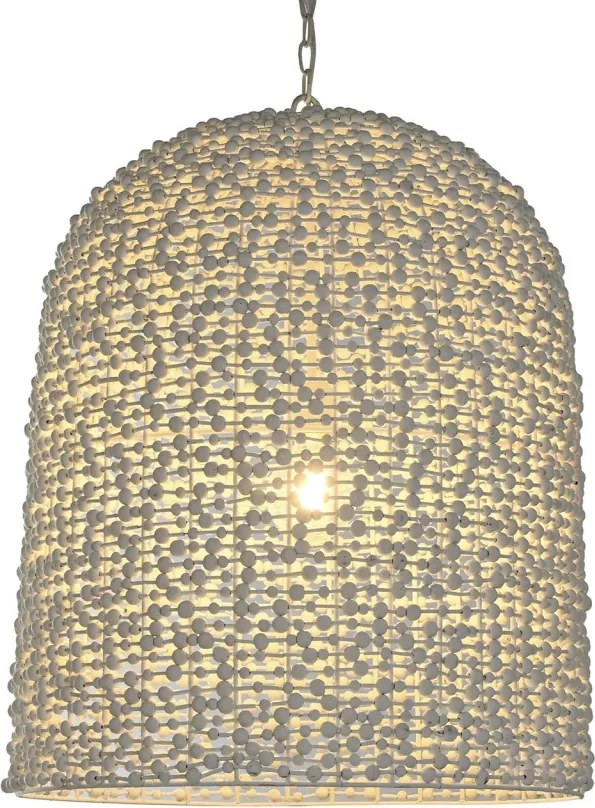 Lustră suspendată din metal și lemn, alb, 71 x 58 cm, „Moret”