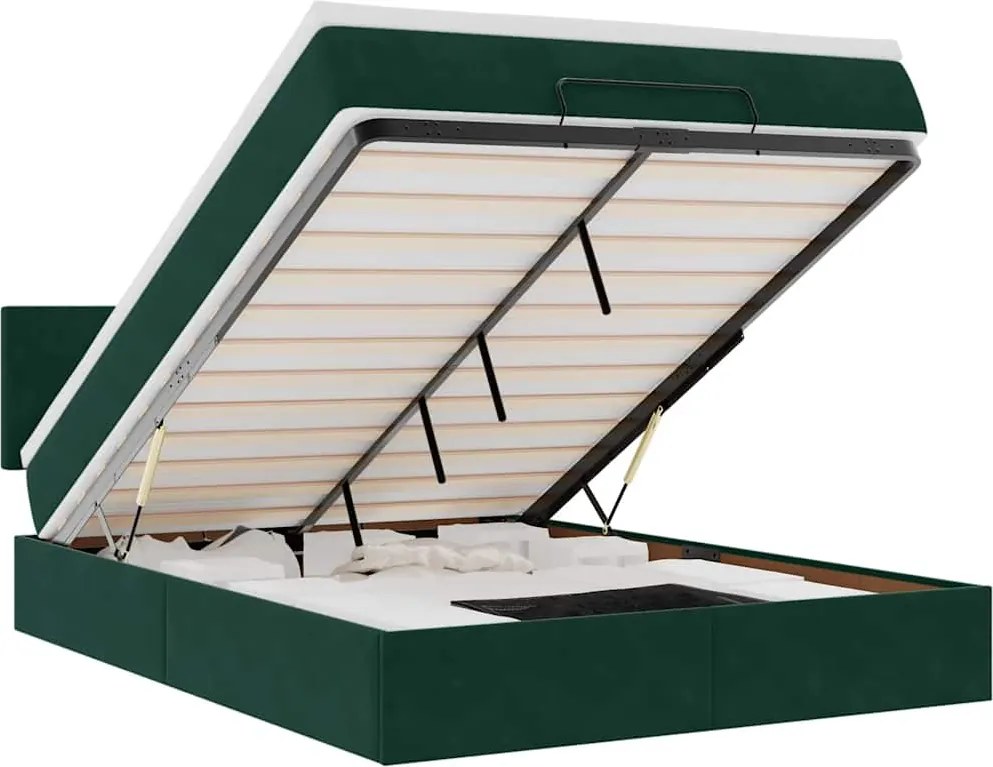 vidaXL Cadru de pat otoman cu saltea verde închis 140x200cm catifea