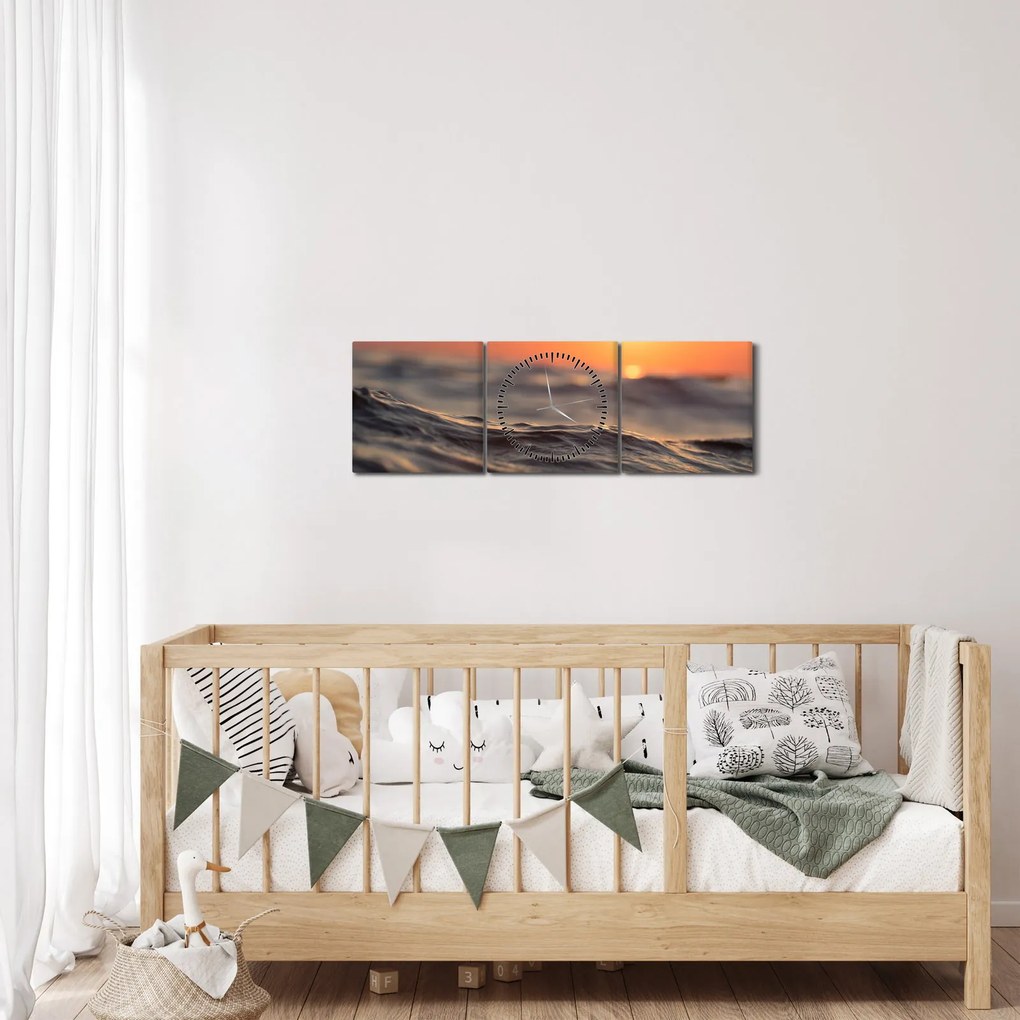 Tablou cu valul mării (cu ceas) (90x30 cm)