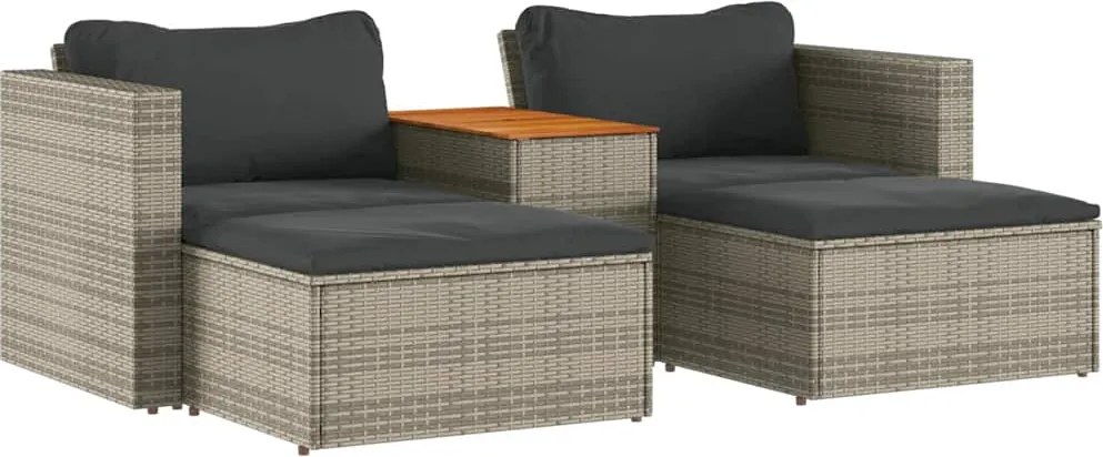 vidaXL Set canapea de grădină cu perne, 5 piese, poliratan/lemn acacia