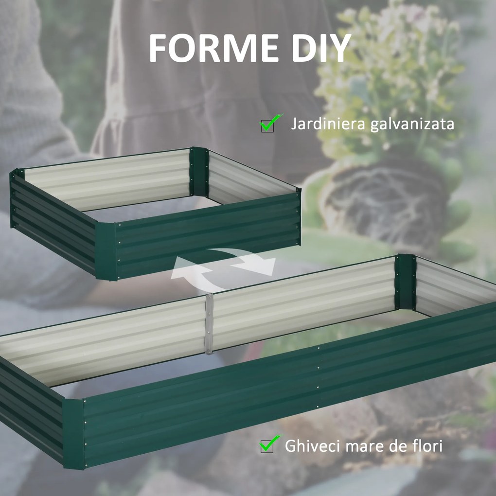 Outsunny Pat Suport de Gradina Inaltat din Metal de Exterior, Suport pentru Plante, Flori si Ierburi Aromatice, Verde | Aosom Romania