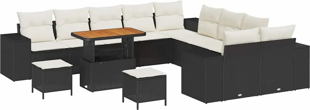 vidaXL Set de canapele pentru grădină 13 pcs Negru și Crem poliratan