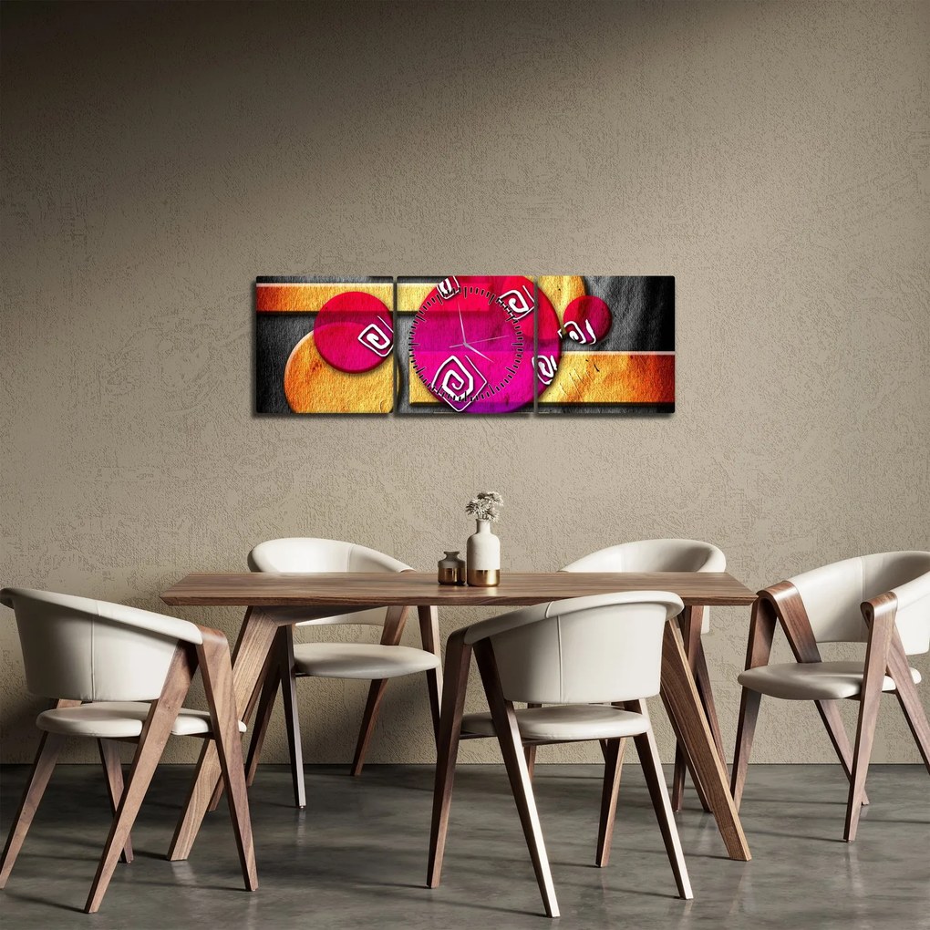 Tablou abstract cu simboluri istorice (cu ceas) (90x30 cm)