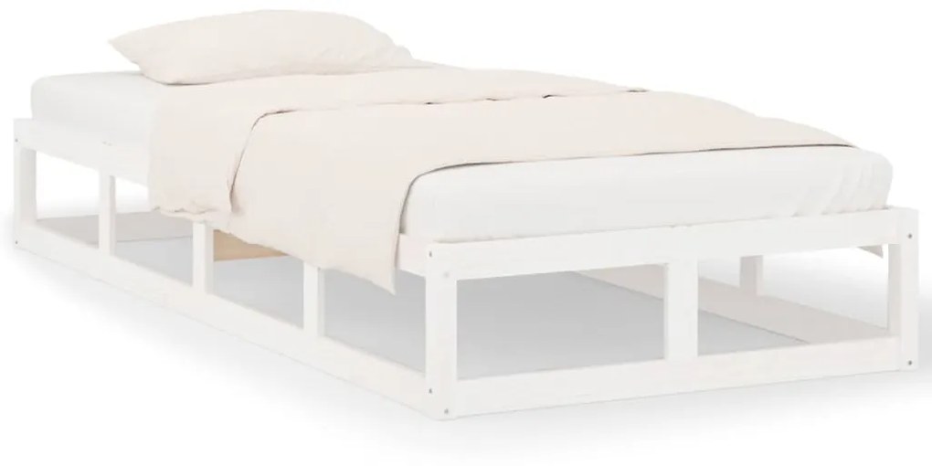 820827 vidaXL Cadru de pat single 3FT, alb, 90x190 cm, lemn masiv
