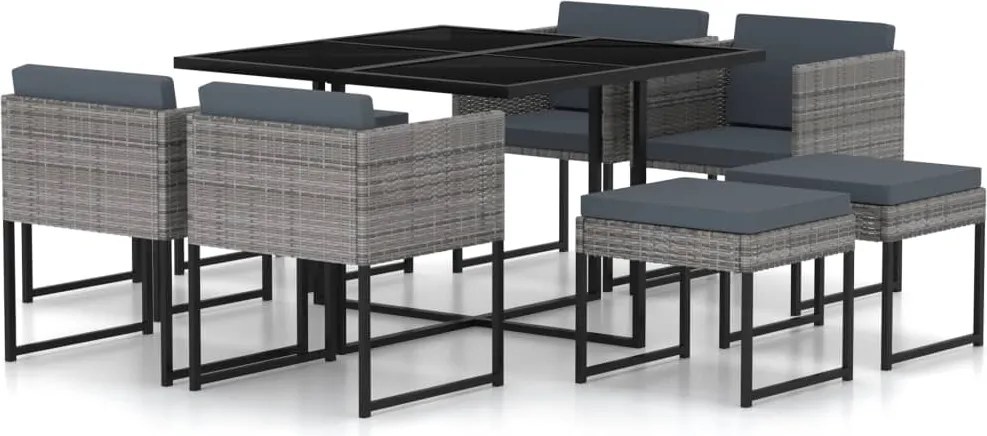 vidaXL Set mobilier grădină cu perne, 9 piese, gri, poliratan