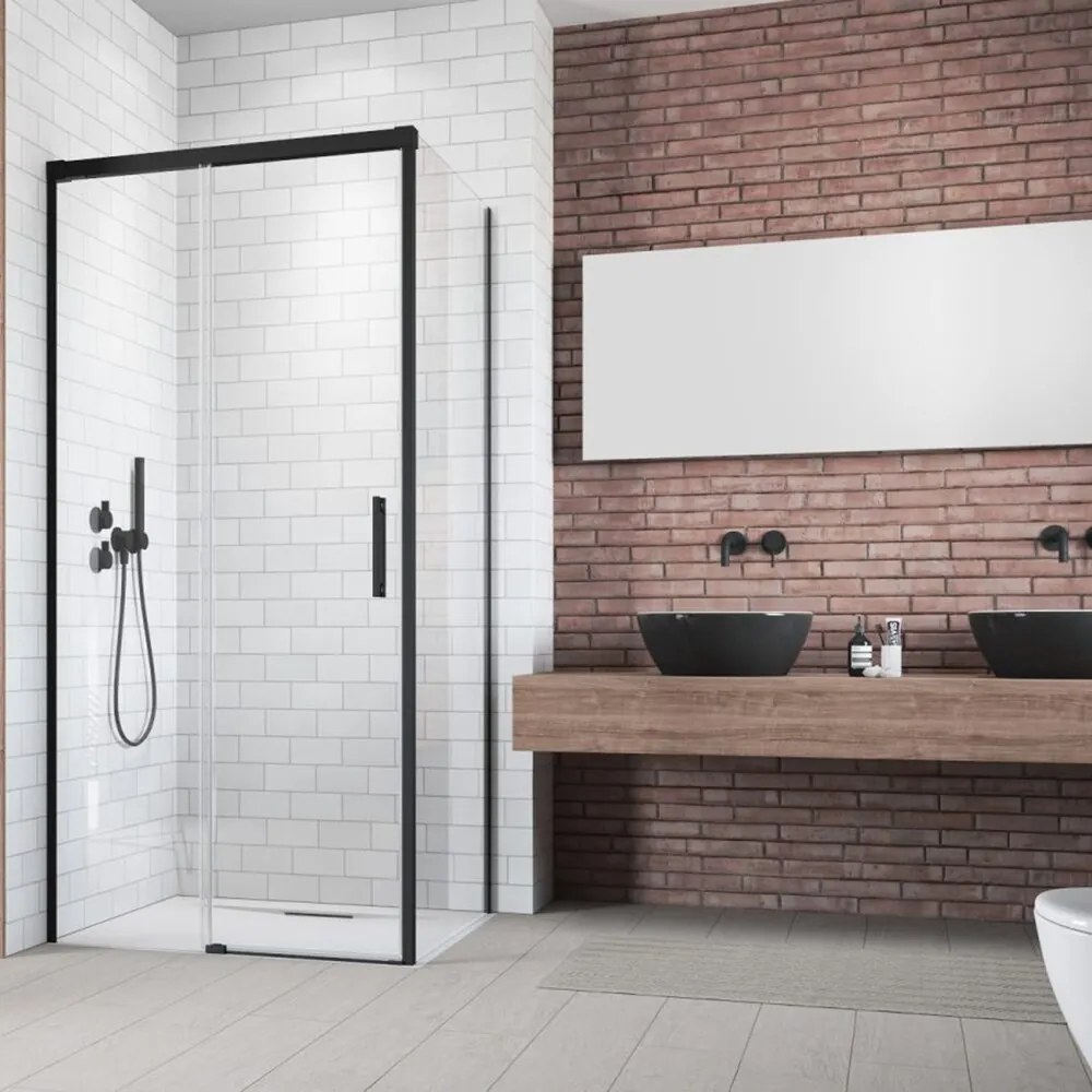 Cabina de dus dreptunghiulara cu usa glisanta Radaway Idea KDJ 130x75 cm finisaj negru mat-transparent stanga