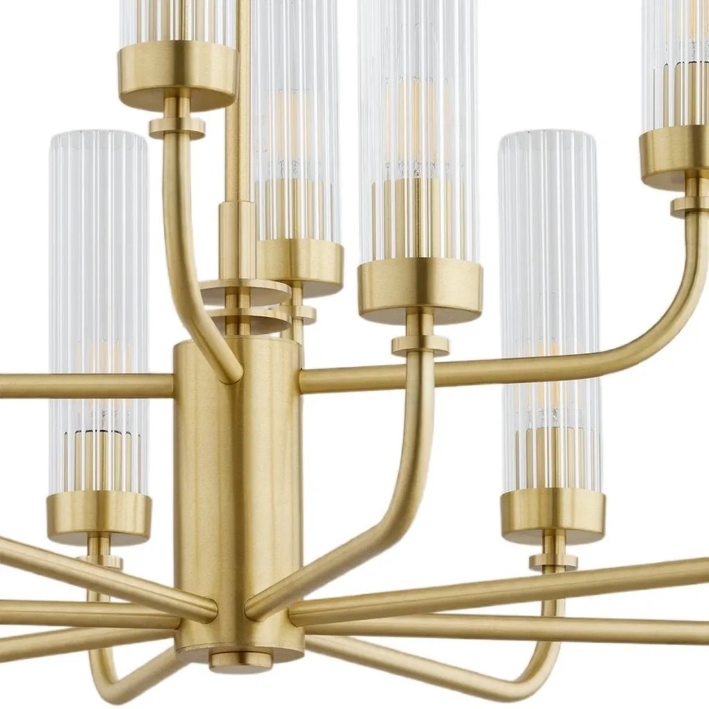 Candelabru 12 brate, alama periata, sticla canelata PRESTON 5086