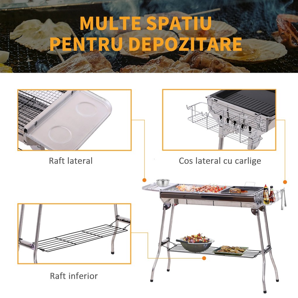 Outsunny Barbecue pe Carbune Pliabil Portabil in Otel 104x33x70cm