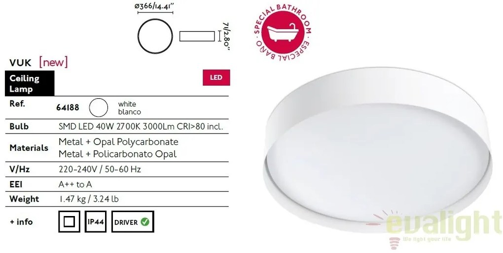 PLAFONIERA LED BAIE protectie IP44 VUK 64188
