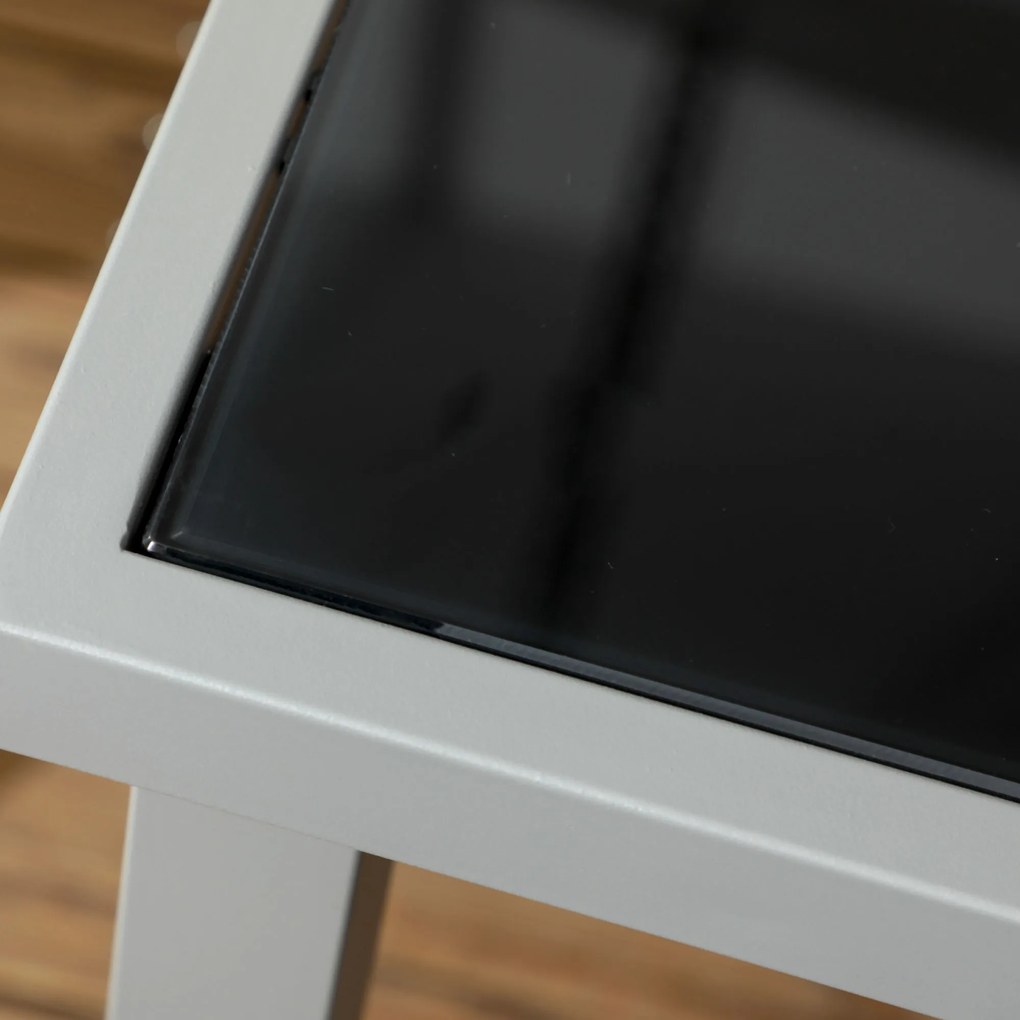 Outsunny Set de mobilier de grădină 6 scaune + 1 masă din oțel salon de grădină 7 piese scaune empilabile placă din sticlă securizată negru | Aosom Romania