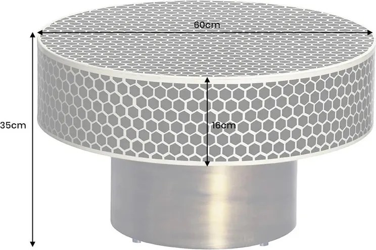 Masuta de cafea rotunda, Mozaic incrustat, Alb-Negru, HARMONY NATURE 60cm