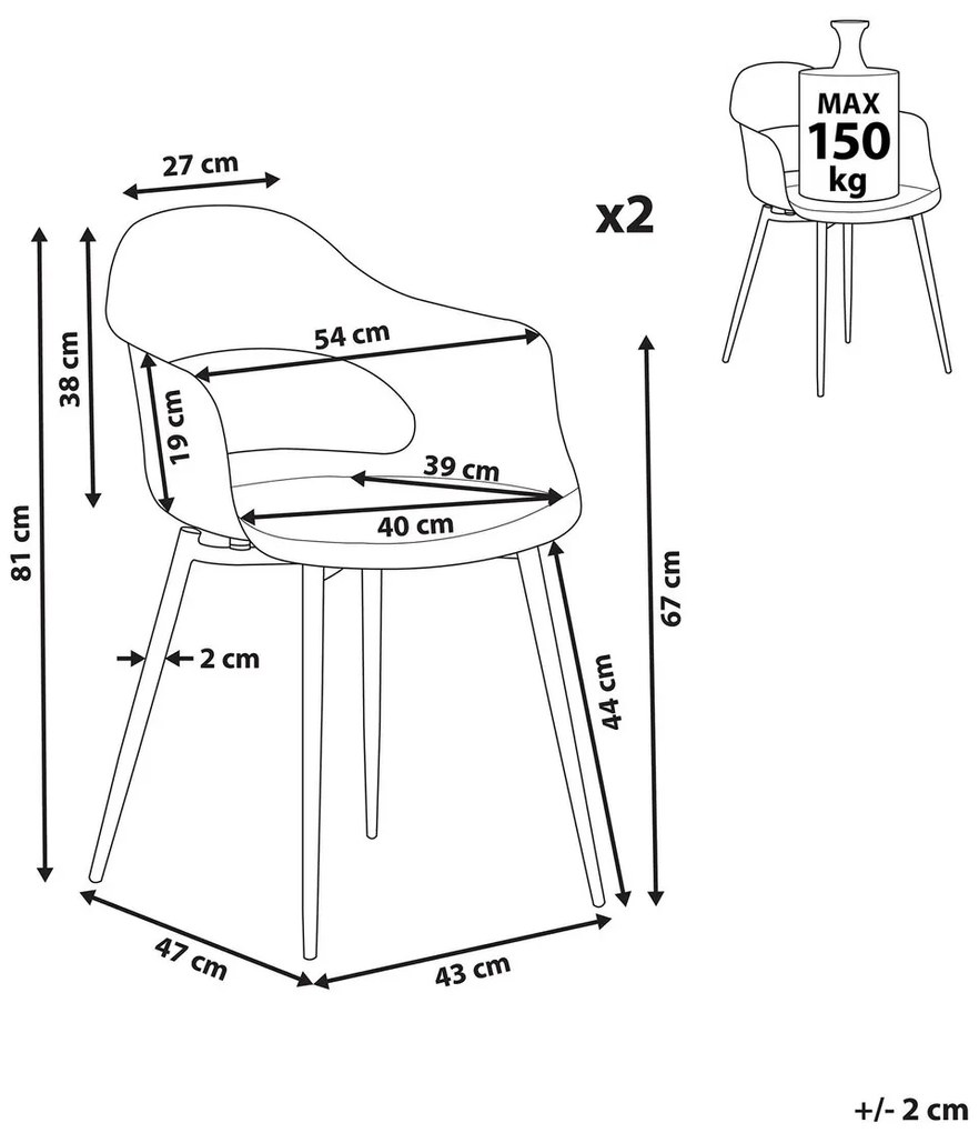 Set 2 buc. scaune de sufragerie URCA (negru). 1022902