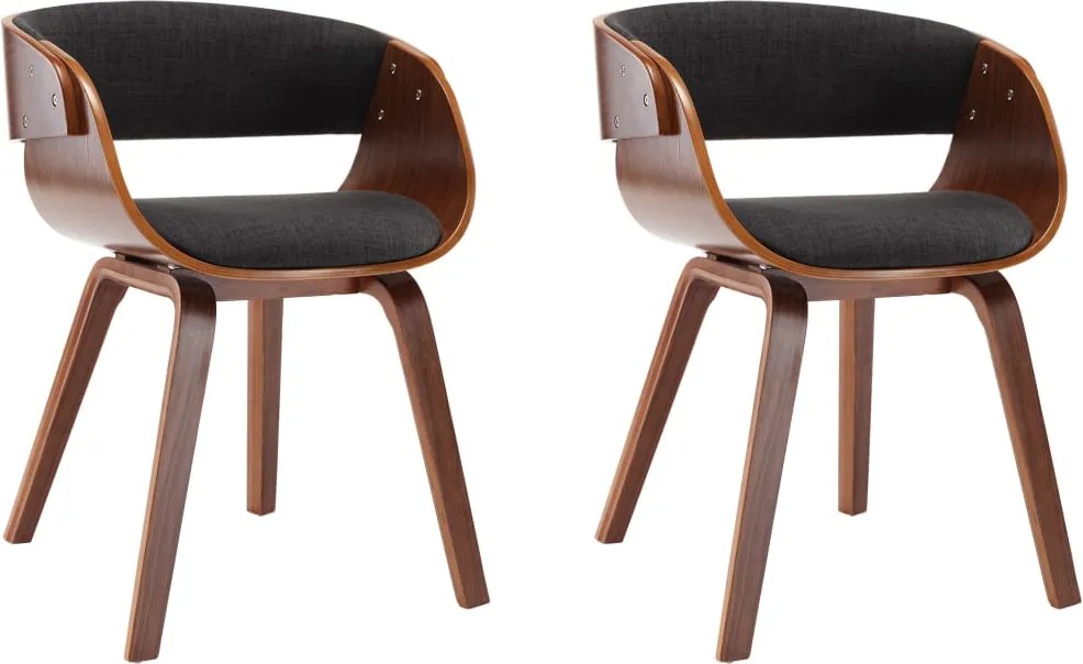 vidaXL Scaune de bucătărie, 2 buc., gri, lemn curbat și țesătură