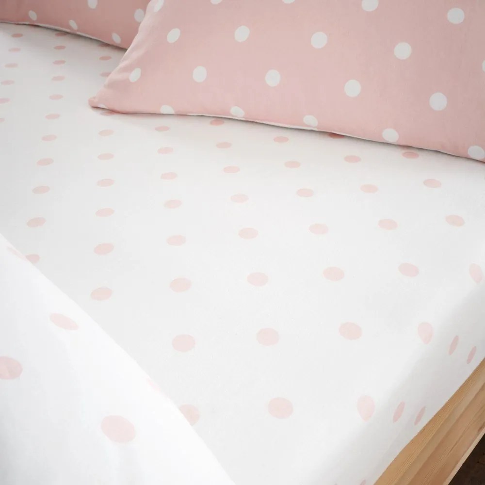 Cearceaf alb-roz din flanelă cu elastic 150x200 cm Polka Dot – Catherine Lansfield