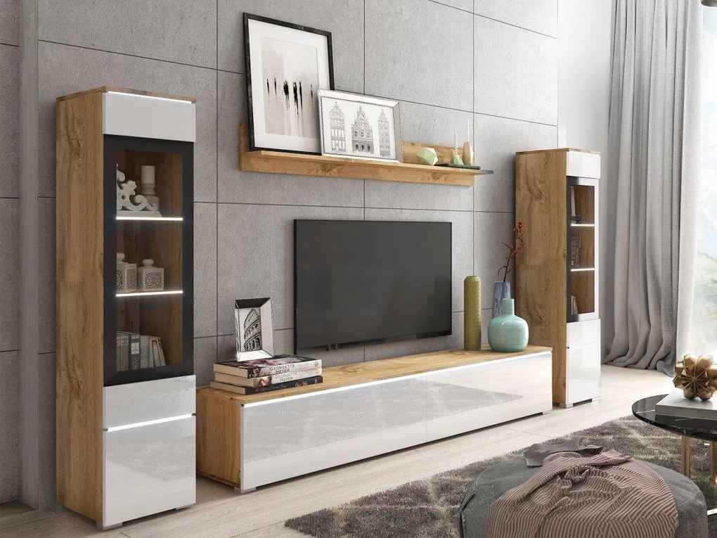 Mobilier living Selwyn II (wotan + Alb lucios ) (iluminat LED Alb). 1054053