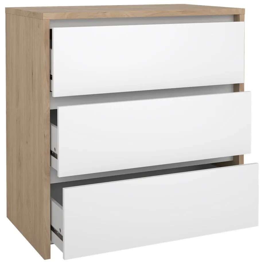 Comodă albă-în culoare naturală cu aspect de lemn de stejar 80x84x48 cm Next – Tvilum