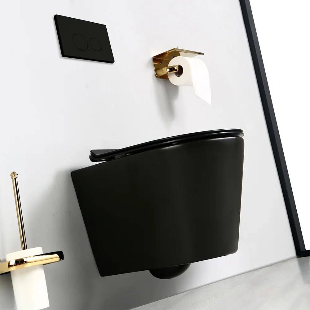 Toaletă Ride fără ramă, montată pe perete, neagră