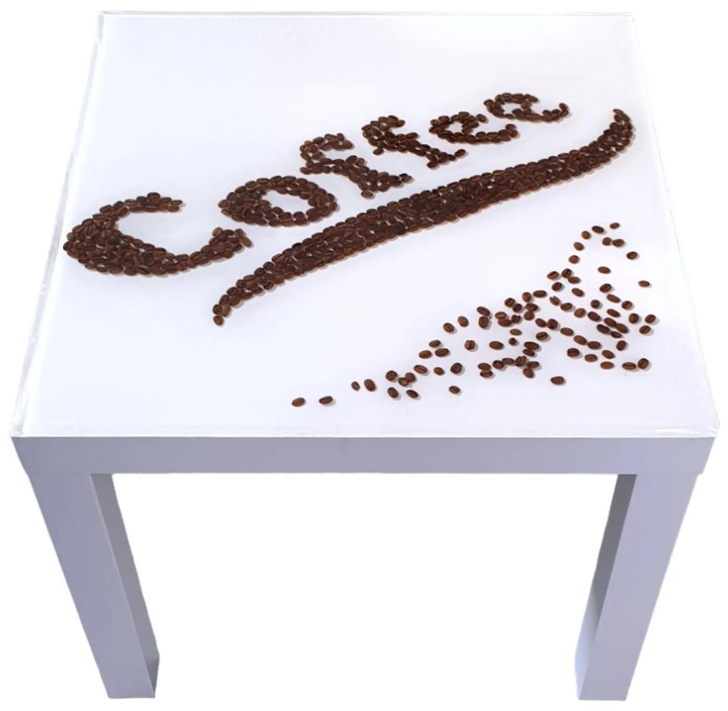 Masuta cafea unicat, realizata manual, cu boabe de cafea, acoperita cu rasina epoxidica, 55 x 55 cm,