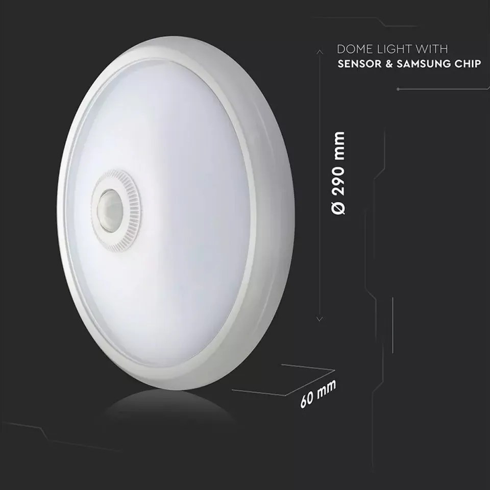 Plafoniera LED Chip Samsung SMD 21808-VT, cu senzor de miscare, 12W, 900lm, lumina neutra, IP20, alba, V-TAC