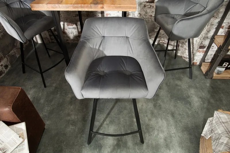Neînvins Scaun de bar Loft catifea gri argintiu