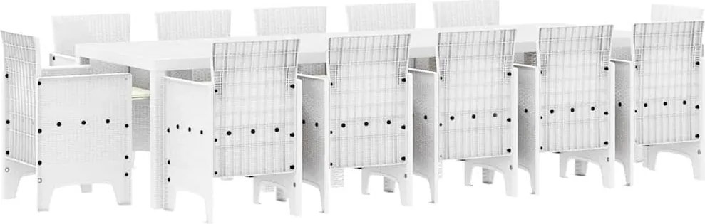 vidaXL Set de masă pentru grădină 13 pcs Alb Polyrattan și bumbac