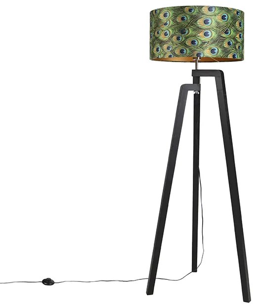 Lampă de podea cu trepied negru cu abajur cu design de păun 50 cm - Puros