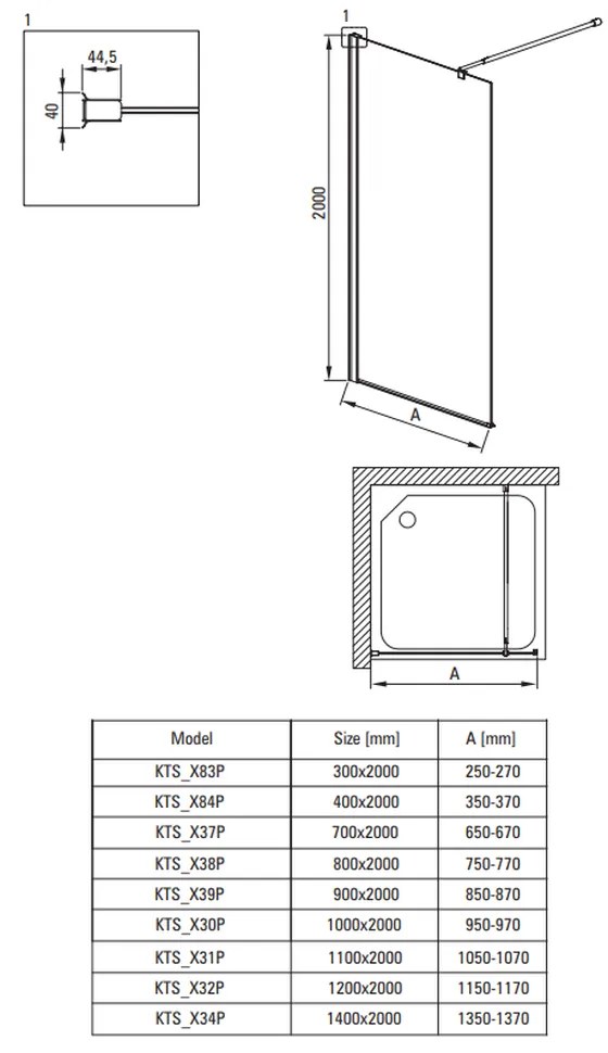 Paravan dus profil crom walk-in sticla securizata 30x200 cm, Deante Kerria Plus Crom lucios, 300x2000 mm